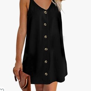 Black sun dress- Size M Women's Sun Dress Black with Brown Buttons